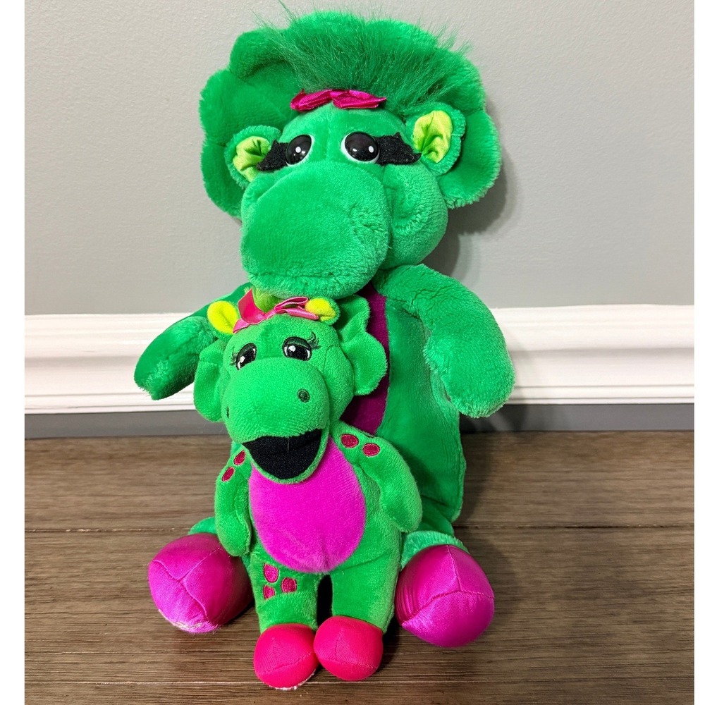 Baby Bop Barney and Friends Green Triceratops Dinosaur Plush‎ Toy Set of 2